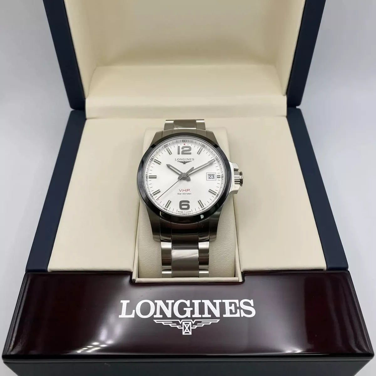 Longines Conquest V.H.P. 41mm Steel Ceramic Silver Dial Mens Watch