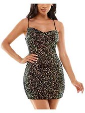 City Studios Juniors Sequined Cowl-Neck Bo BlackCopper S