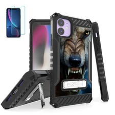 Feral Wolf Hybrid Shockproof Case Cover Tempered Glass for iPhone Models