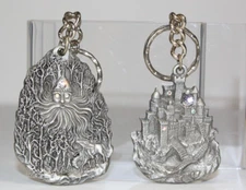 1980's Rawcliffe Pewter Father Frost & Dark Lord's Castle Key Chain Fantasy