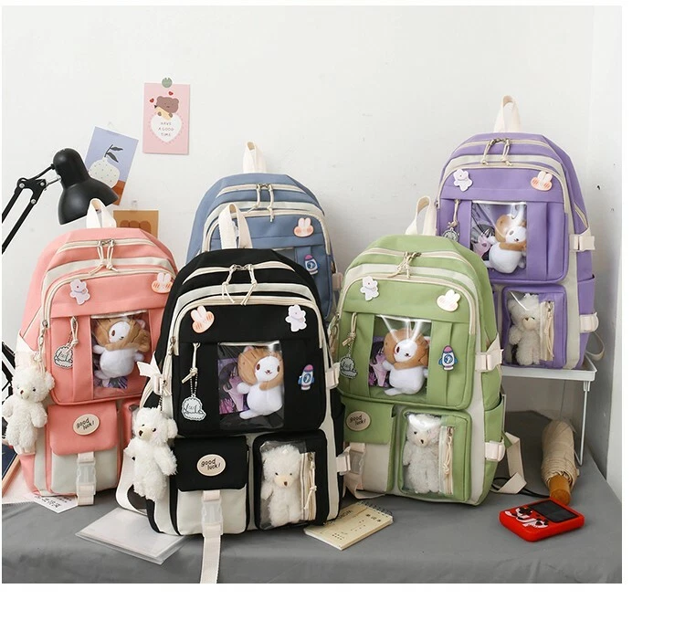 5 Pcs Backpack Hand Bag Girl Large School Pockets Women Shoulder Tote Lady  New