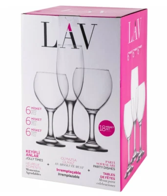 LAV Set 18 pezzi calici bicchieri per il vino rosso bianco champagne acqua in vetro