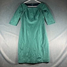 Elie Tahari Womens Sheath Dress Size 6 Green Wool Pleated Square Neck Back Zip