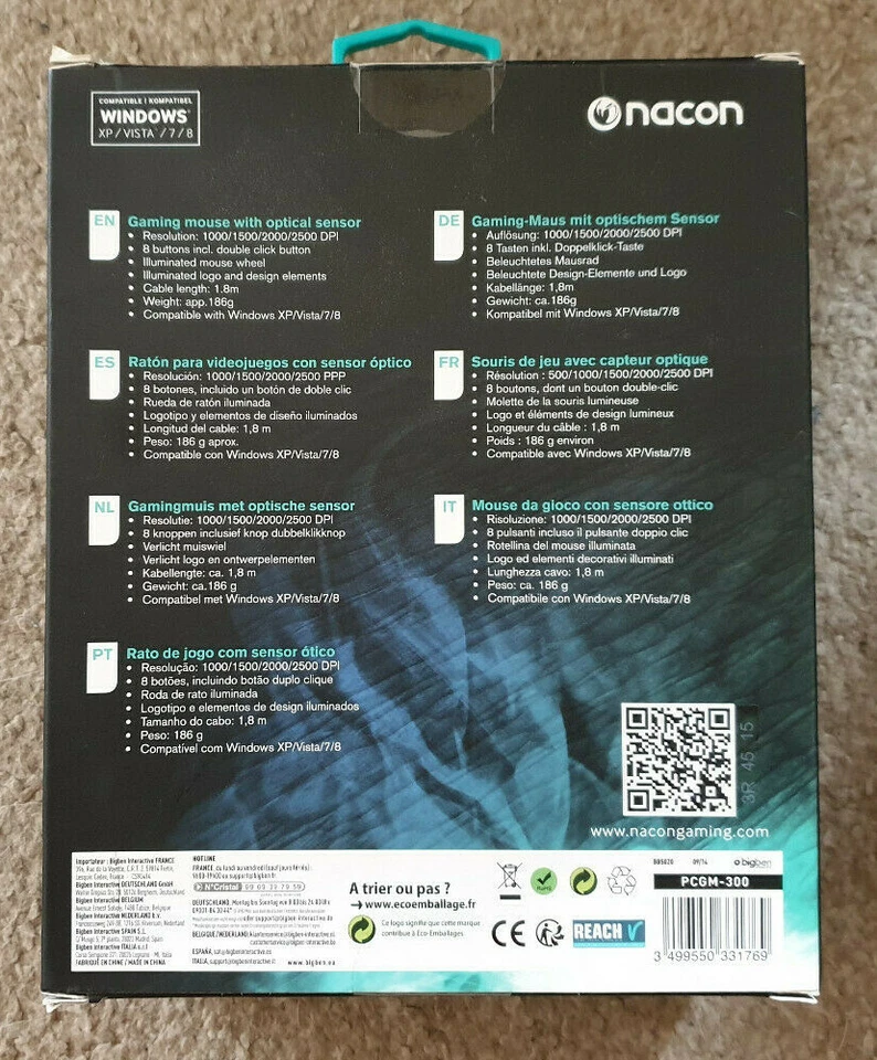 Nacon Optical Gaming Mouse GM-300 up to 2500DPI Wired New Bigben PCGM-300 - Image 2 of 2