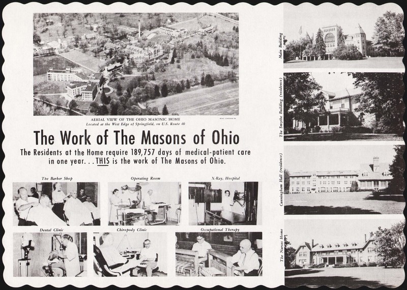 Vintage placemat THE WORK OF THE MASONS OHIO aerial view real photos Springfield