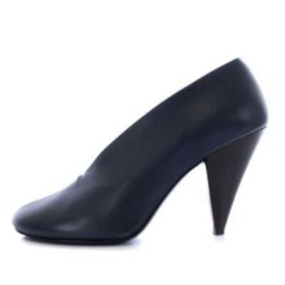 Celine Luxury Designer V-Cut Navy Leather Pumps US Phoebe