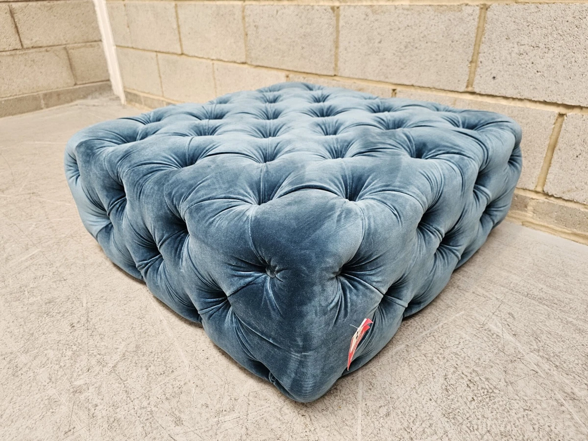 Sofa Georgette Square Buttoned Footstool In Turquoise Cotton Matt Velvet