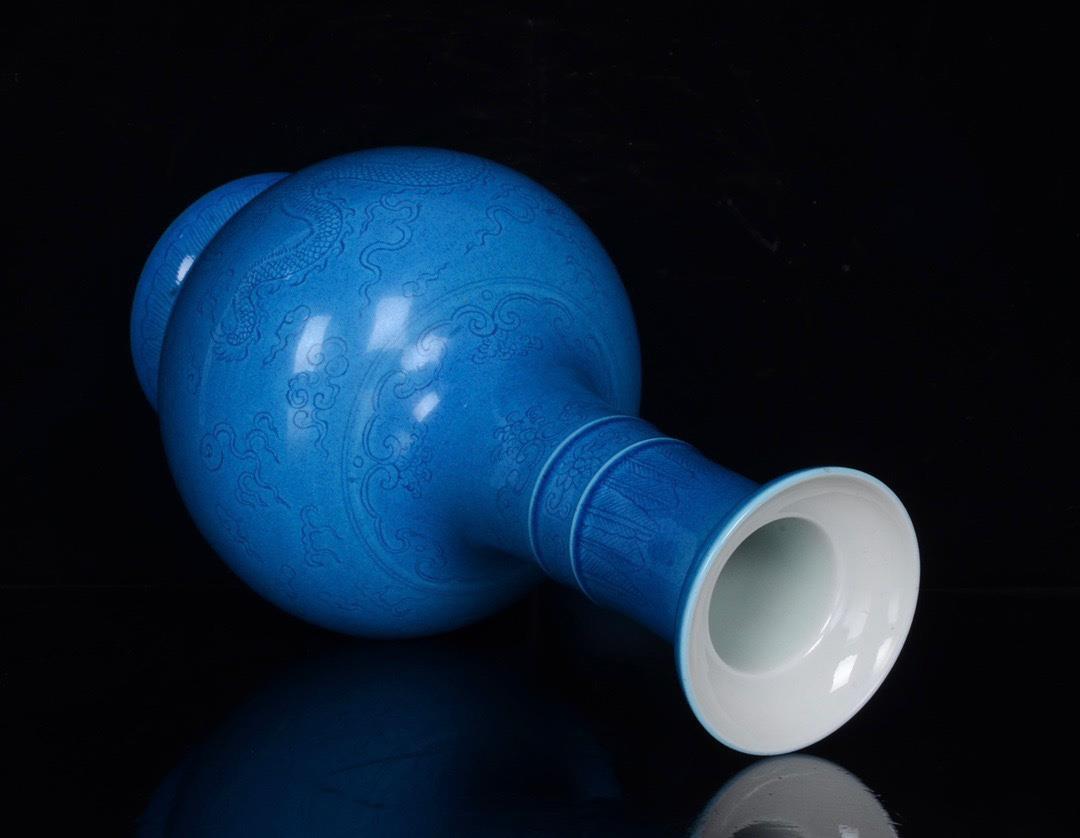 OLD CHINESE BLUE GLAZE PORCELAIN VASE GUANGXU MARKED ST1139 | eBay