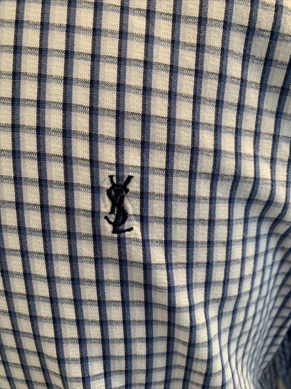 Camicia classica Yves Saint Laurent YSL manica lunga blu bianco a quadri taglia M. #S6*7