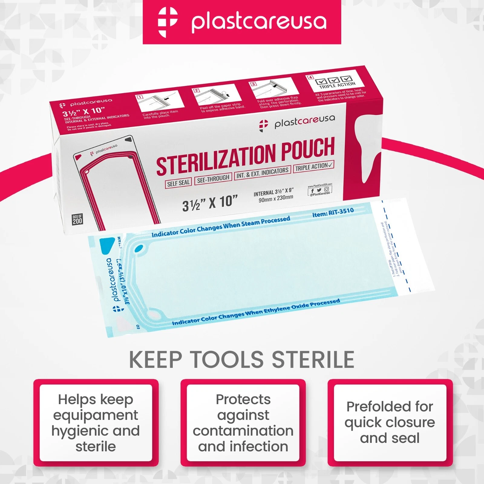 1000 Self-Sealing Sterilization Pouch, 3.5" x 10", Paper/Blue Film (5 Boxes) image 3