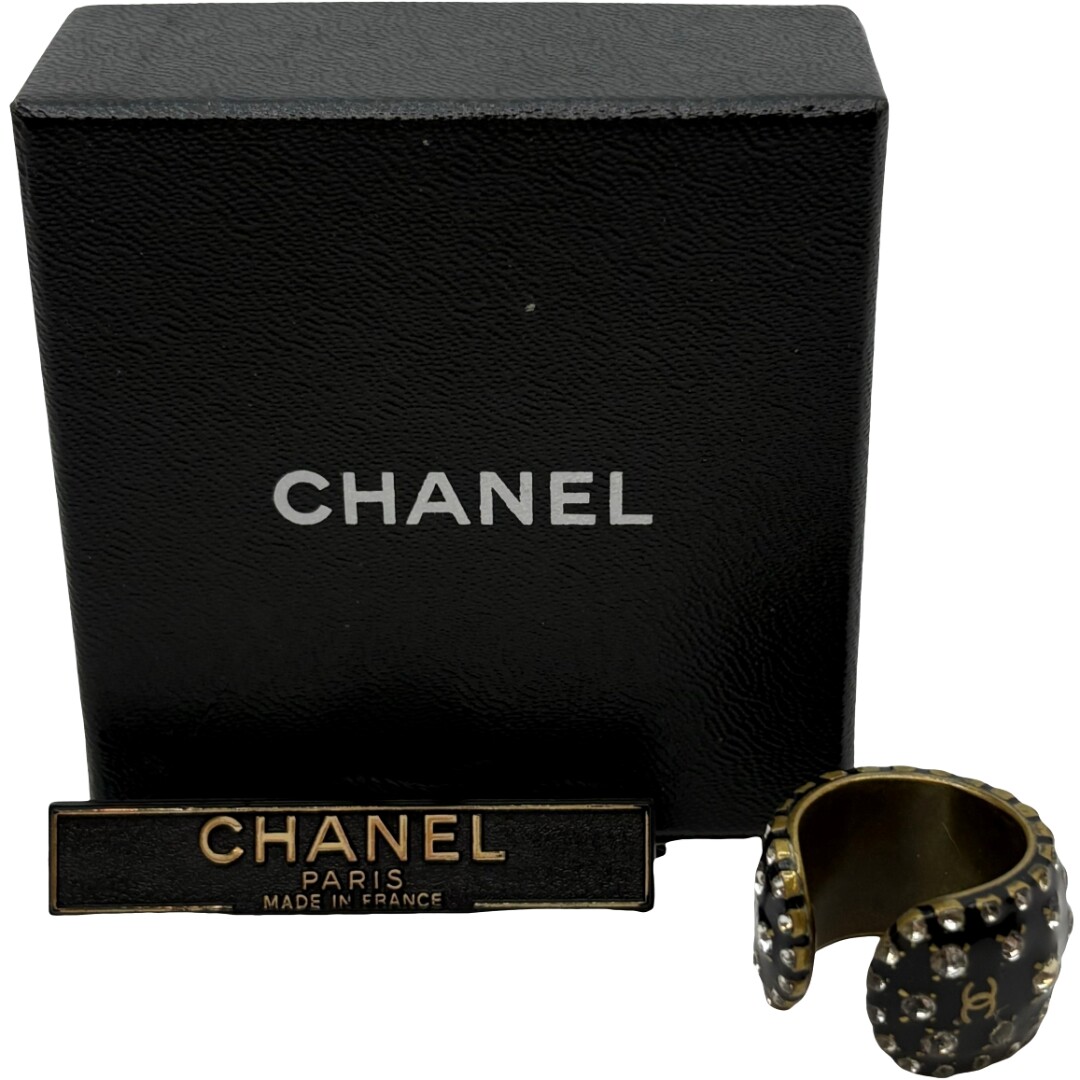 シャネル　６９ Authentic CHANEL Line Stone Size:5.75 Ring Black #36635239