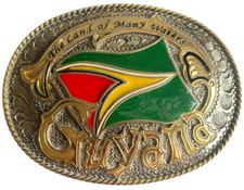 Guyana Flag Belt Buckle The Land Of Many Waters VIA New York 4" Caribbean VTG