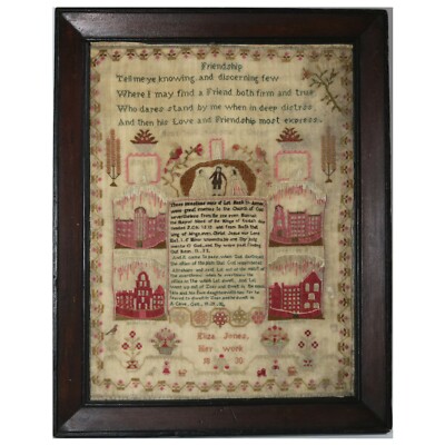 Antique Sampler, 1830, by Eliza Jones, Friendship