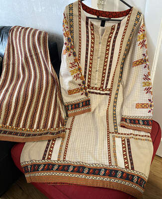 Nishat Leinen Designer Kurta/Gharara Größe 12 Sana Safinaz Khadi erhältlich2