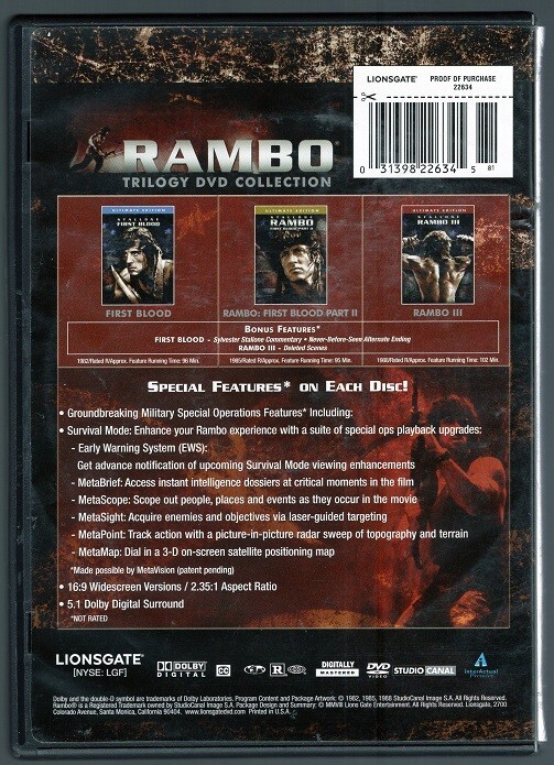 Rambo Trilogy Collection 3 DVD Set, Sylvester Stallone | eBay
