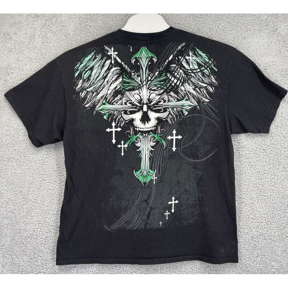 MMA Elite Shirt Men XXL Black Multicolor Two Sided Skull Crosses Grunge