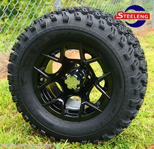 GOLF CART 12" BLACK RALLY WHEELS and 23"x10.5"-12" ALL TERRAIN TIRES SET OF 4