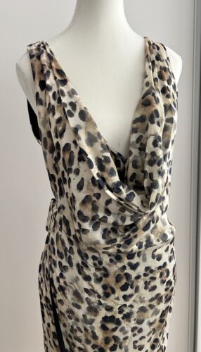 Aje Size 10 Leopard Print Cowl Neck Wrap Midi Sleeveless Dress - Picture 3 of 18