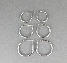 Silver hoop earrings set 3 pair earrings metal lever back posts hollow hoops