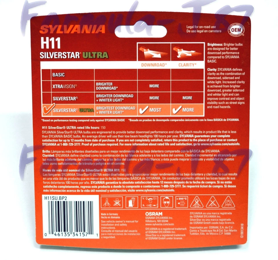 Sylvania SilverStar Ultra H11 55W Two Bulbs Head Light Low Beam Plug Play Lamp - Image 3 of 4