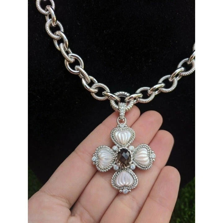 Judith Ripka Maltese Cross Mother of Pearl and Smoky Enhancer