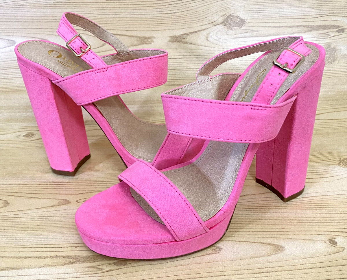 Ankle Strap Dark Pink Sandals Heels Shop Pink Wide Fit Pu Square