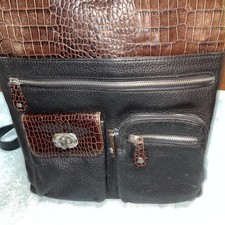 Brighton Crossbody E751028 Black Leather With Brown Crocodile Trim