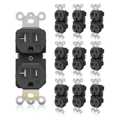 TOPELER Black Duplex Receptacle Outlet, Tamper-Resistant 20 Amp, 