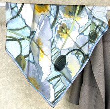 100 Silk Mulberry Scarf 88X88cm Bandana Square Blue flower print Women Wrap new