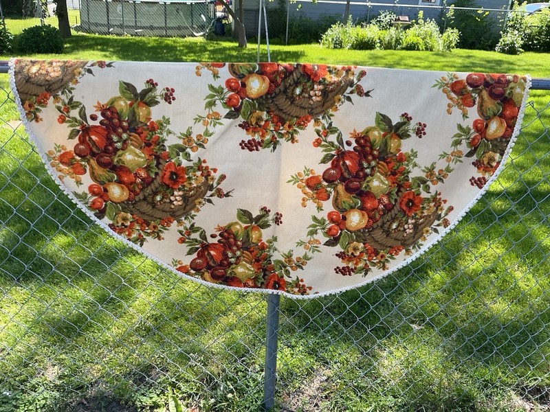 Vintage MCM Orange Brown Yellow Floral Tablecloth Upholstery Fabric 27” Round
