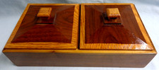 Vintage Hand Made Wooden Rectangular 2 Compartment Box With Lids 12" x 6"