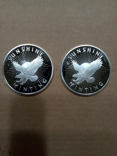 2-Sunshine Silver Eagle Rounds .999 Fine Silver 1 Troy oz. Sunshine Mint