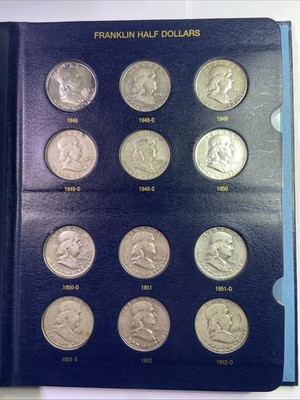 FRANKLIN HALF DOLLAR SET 1948 - 1963 Complete 35 Coins in ALBUM US