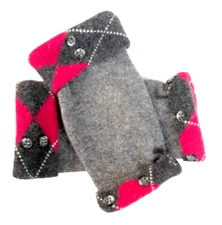 FINGERLESS GLOVES GRAY BLACK RED 100% CASHMERE ONE SIZE S M L MITTENS LADIES