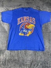 Vintage Single Stitch KU Kansas Jayhawks Blue T-Shirt Size XL