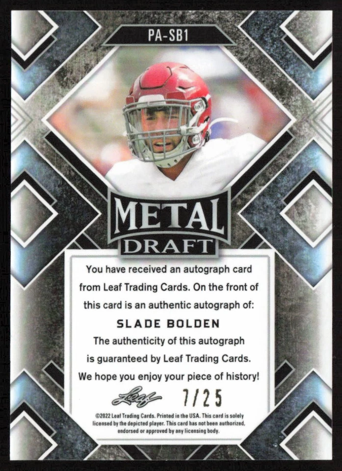 2022 Leaf Metal Draft Portrait Auto Wave /25 Slade Bolden #PA-SB1 Alabama - Image 2 of 2