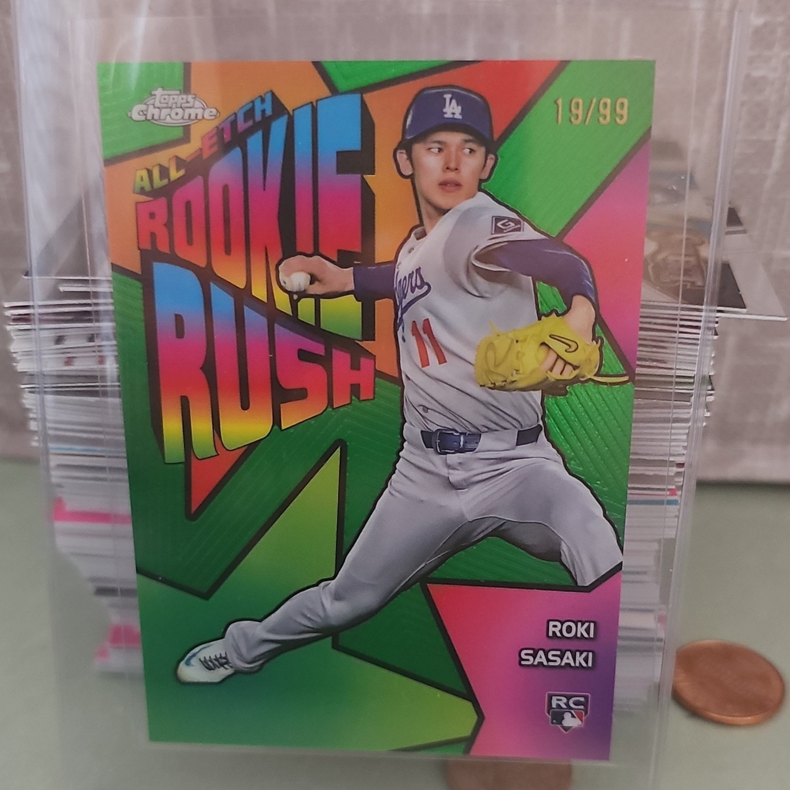 2025 Topps Chrome Rookie Rush Roki Sasaki Green Refractor Etch CERR-10 /99