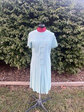 Vintage 60  s Mod Aqua Blue Polyester Knit Button Detail Dress S/M