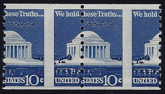 1520 - 10c Misperf Error / EFO Pair "Jefferson Memorial" Mint NH (Stk3)