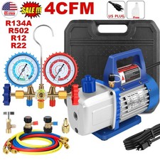 4cfm Ac Vacuum Pump Kit W Hvac Manifold Gauge Set Leak Detector For R134a R502