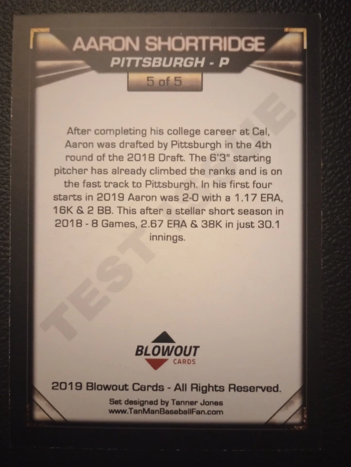 2019 Blowout Green Aaron Shortridge AUTOGRAPH Pirates - Image 2 of 2