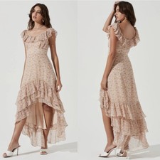ASTR The Label Magnolia Floral Ruffle Maxi Dress Sz S Pastel Pink Wedding Boho