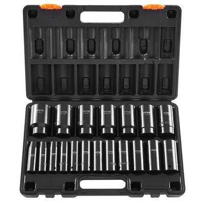 19 Piece 1/2'' Drive Impact Socket Set Deep 6 Point 3/8''-1.5'' with Cage