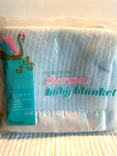 VTG ToddleTime Blue Baby Blanket Union Made Thermal Brushed Cotton Penneys NOS