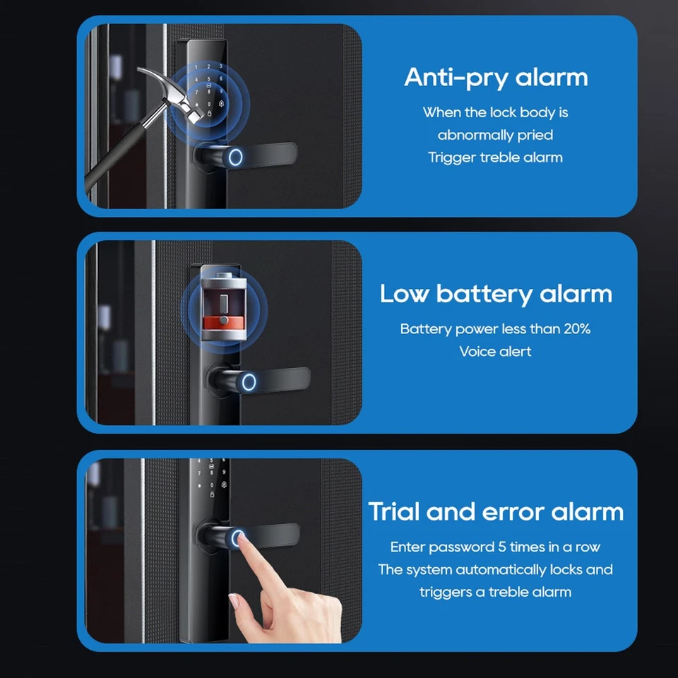 Smart Fingerprint Door Lock Biometric For APP Control Card Password Ke Set - image 2 of 4
