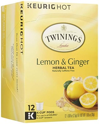 Twinings of London Lemon & Ginger Herbal Tea 12 ct K-Cup Pods 1.05 oz. Box