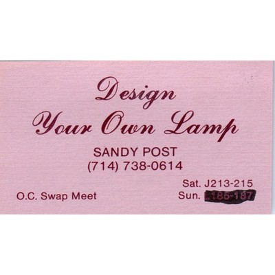 Sandy Post Design Your Own Lamp OC Swap Meet CA Vintage Business Card SD8-B4