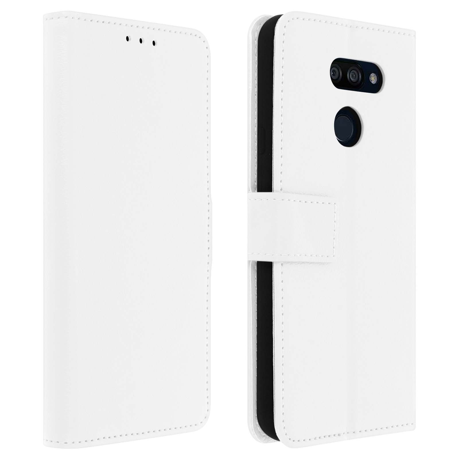 Étui portefeuille LG K40s avec coque silicone antichoc et rabat blanc