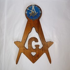 Vtg Handmade Wooden Freemason Symbol Wall Clo...