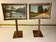 2 VTG 9.5” METAL STAND UP STORE SIGN Frames Post Card Size Openings